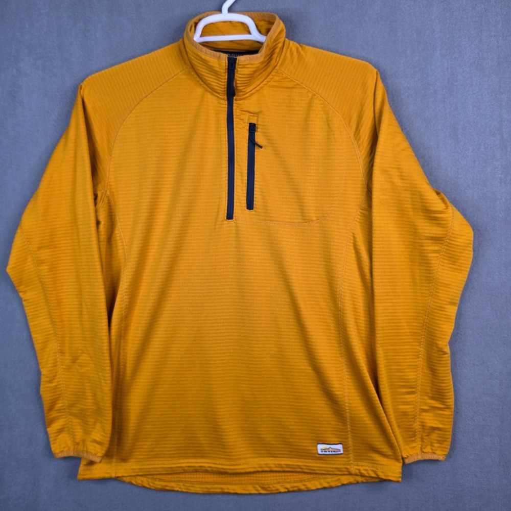 Orvis Mens Medium Mustard Yellow Waffle Knit‎ Quarter Zip Pullover Fleece Jacket